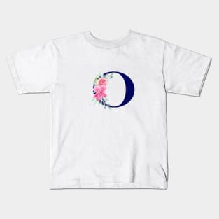 Watercolor Floral Letter O in Navy Kids T-Shirt